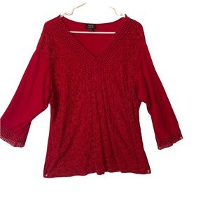 Women's Lace Blouse Tunic by Shannon Ford New York RED-Size 2XL NWOT